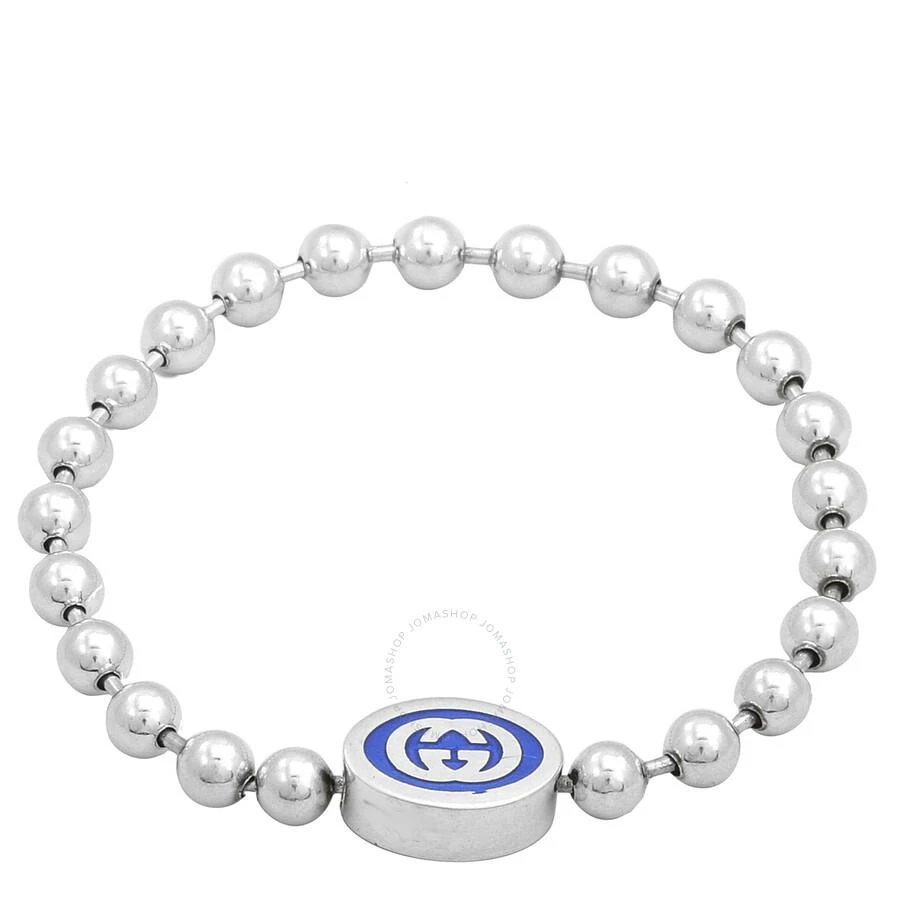Gucci Gucci Interlocking G Boule Chain Sterling Silver Blue Enamel Bracelet, Size 16 - Yba753437001 1