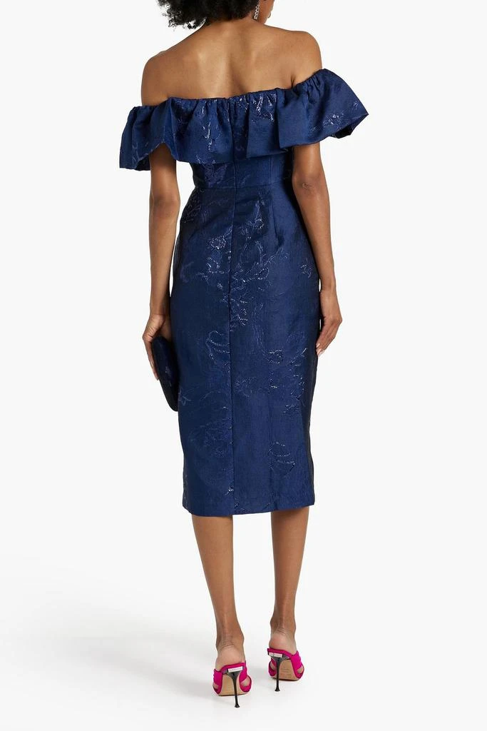 Monique Lhuillier Off-the-shoulder metallic fil coupé cloqué midi dress 3