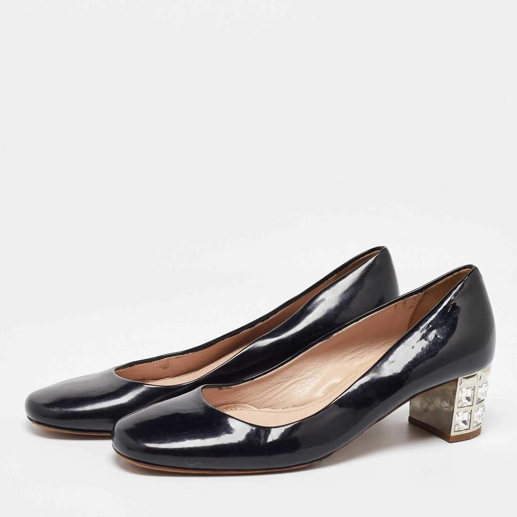 Miu Miu Miu Miu Black Patent Leather Crystal Embellished Block Heel Pumps Size 37 2