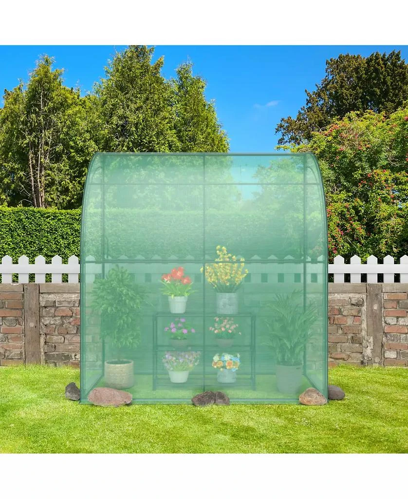 Slickblue Lean-to Greenhouse with Flower Rack For Garden Decor 2