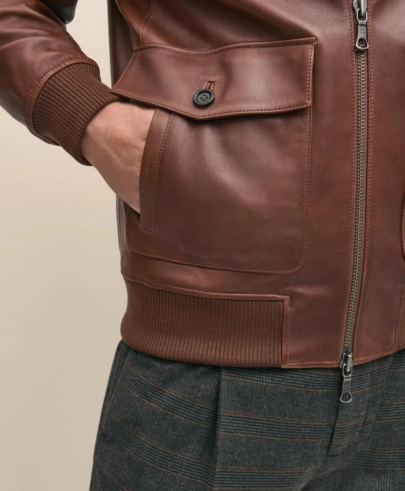 Brooks Brothers Washed Leather Bomber Jacket With Shearling Collar 5