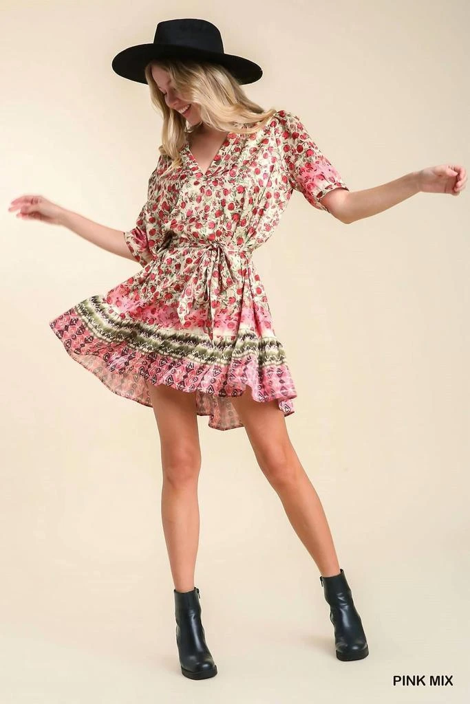 Umgee Floral Print Puff Sleeve Mini Dress