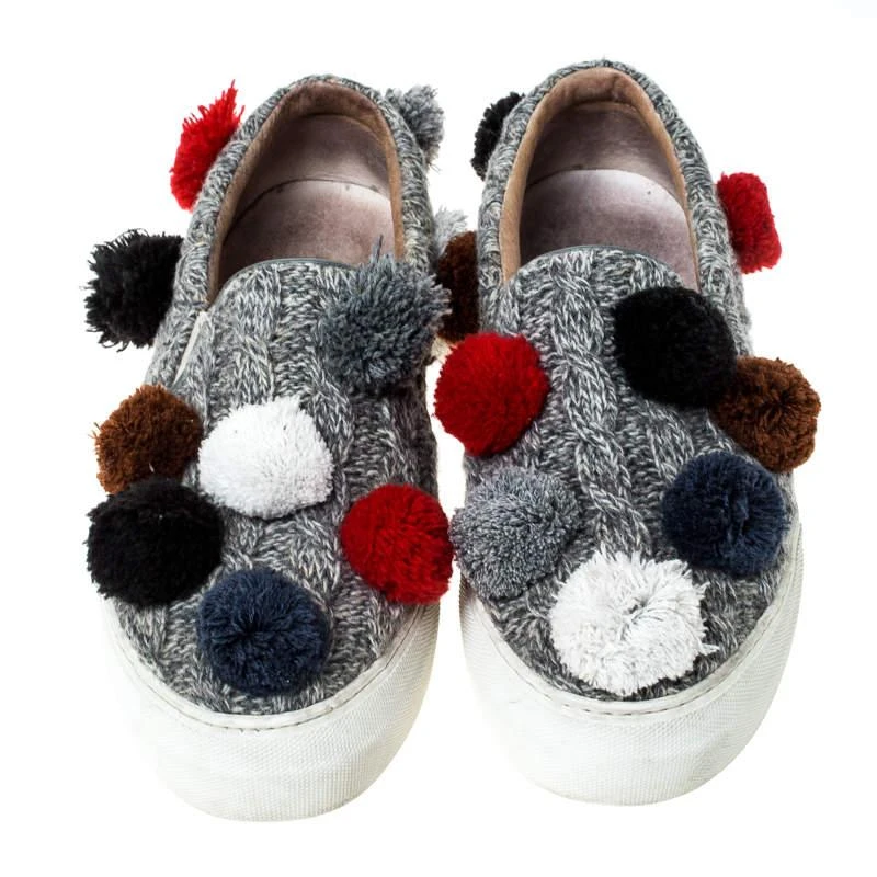 Joshua Sanders Joshua Sanders Grey Wool Blend Pom Pom Slip On Sneakers Size 39 3