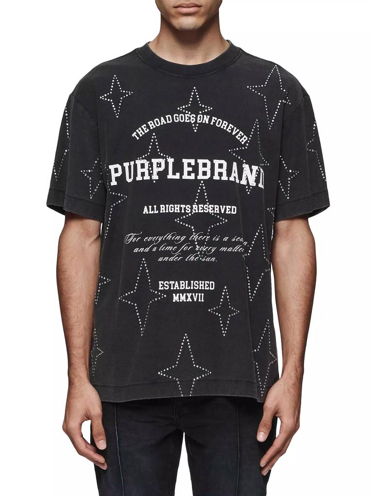 Purple Brand Rhinestone Star Cotton Jersey T-Shirt