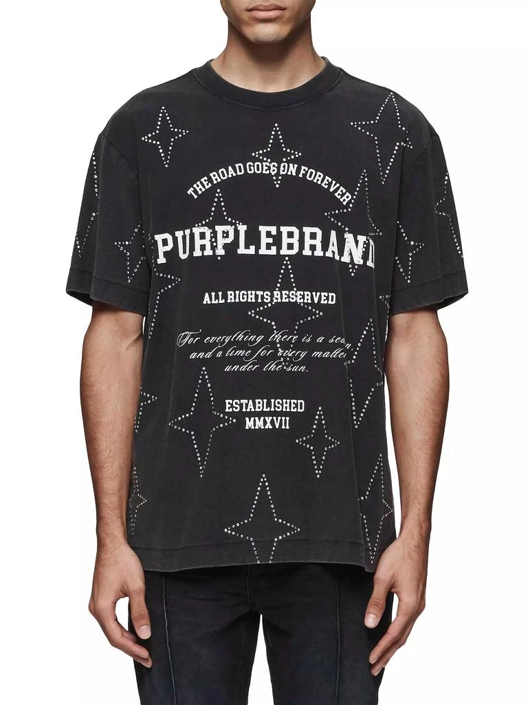 Purple Brand Rhinestone Star Cotton Jersey T-Shirt 1