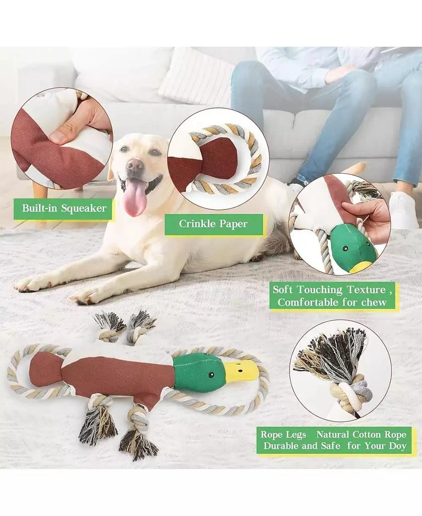 AOSTIRMOTOR Durable Duck Dog Toy for Aggressive Chewers, Interactive Plush with Squeaker 
Crinkle Sound for Tug-of-War and Play 4