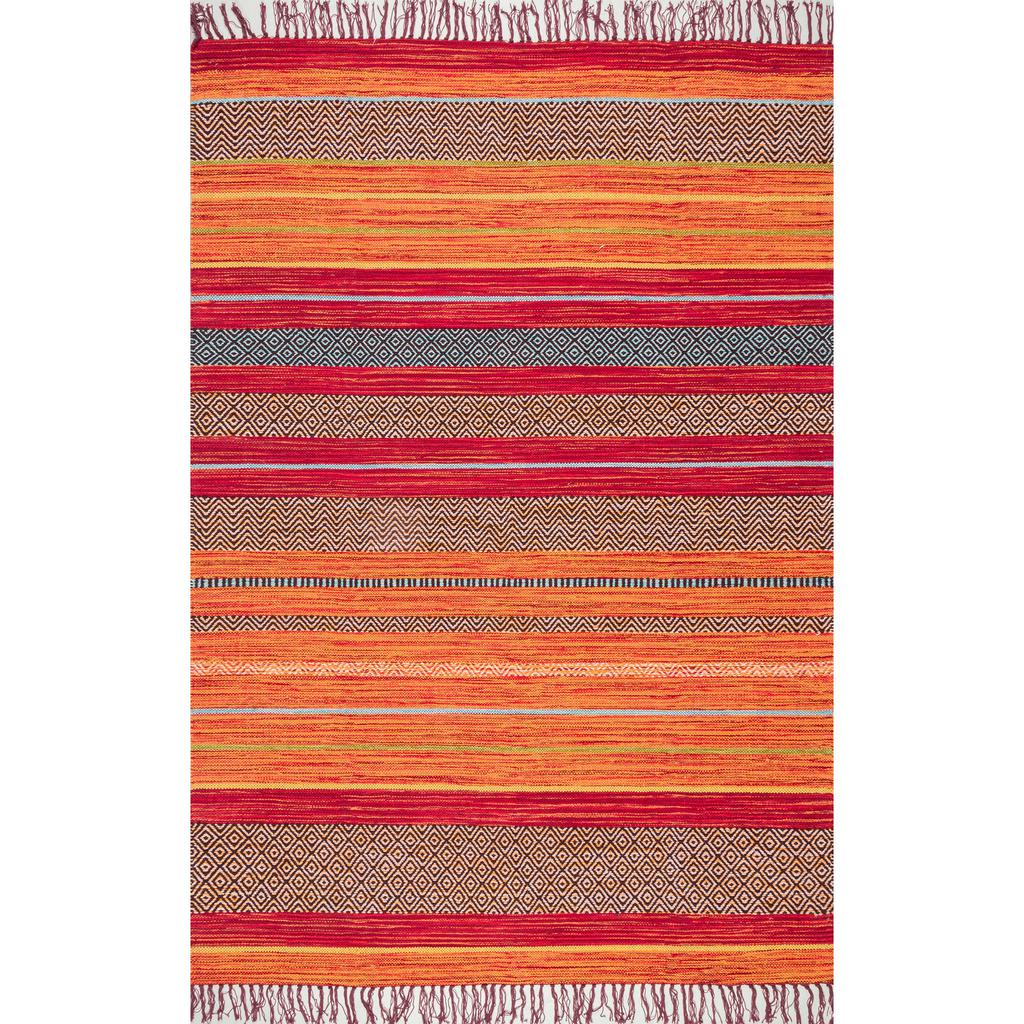 nuLOOM Hand Loomed Stripes Tassel Ninonne Area Rug