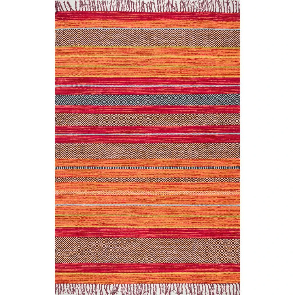 nuLOOM Hand Loomed Stripes Tassel Ninonne Area Rug 2