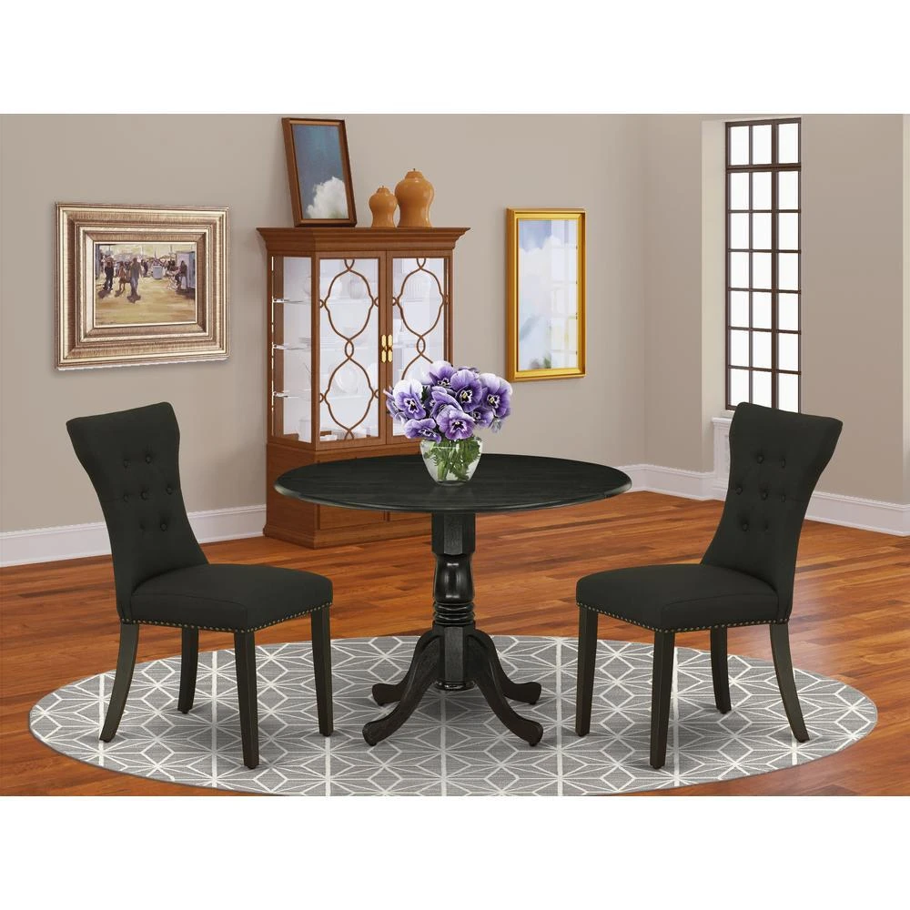 East West Furniture Dining Room Set Wirebrushed Black, DLGA3-ABK-24 2