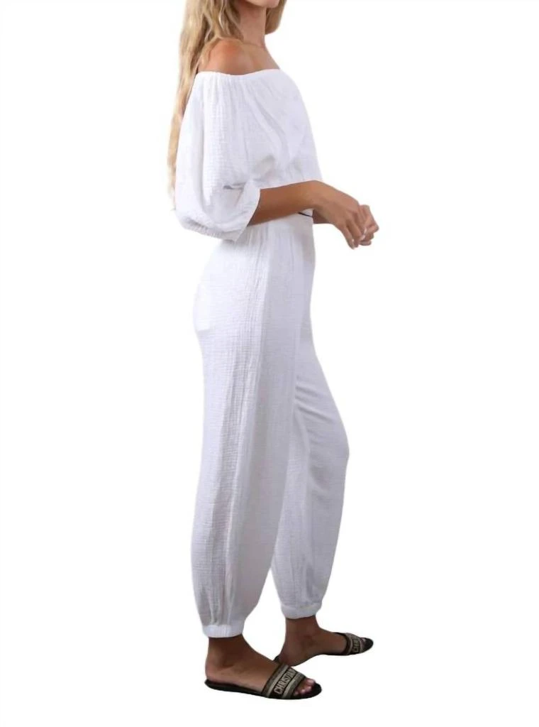 Red Haute Gauze Beach Pants With Gathered Ankle In White 2