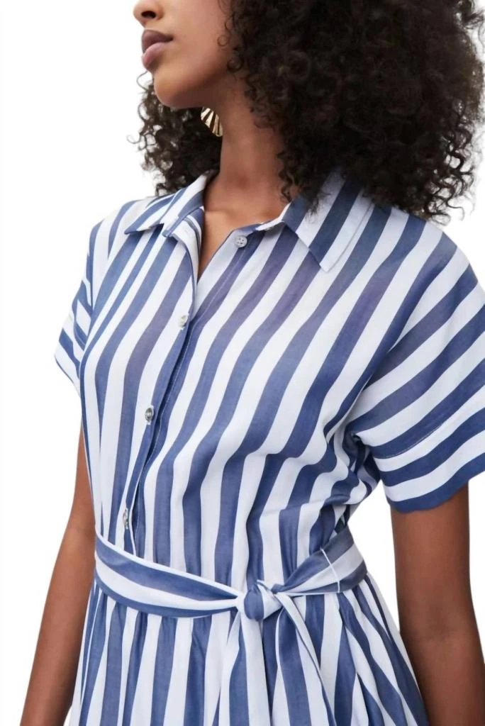JOSEPH RIBKOFF Fit And Flare Striped Flowy Dress In Blue/shite 4