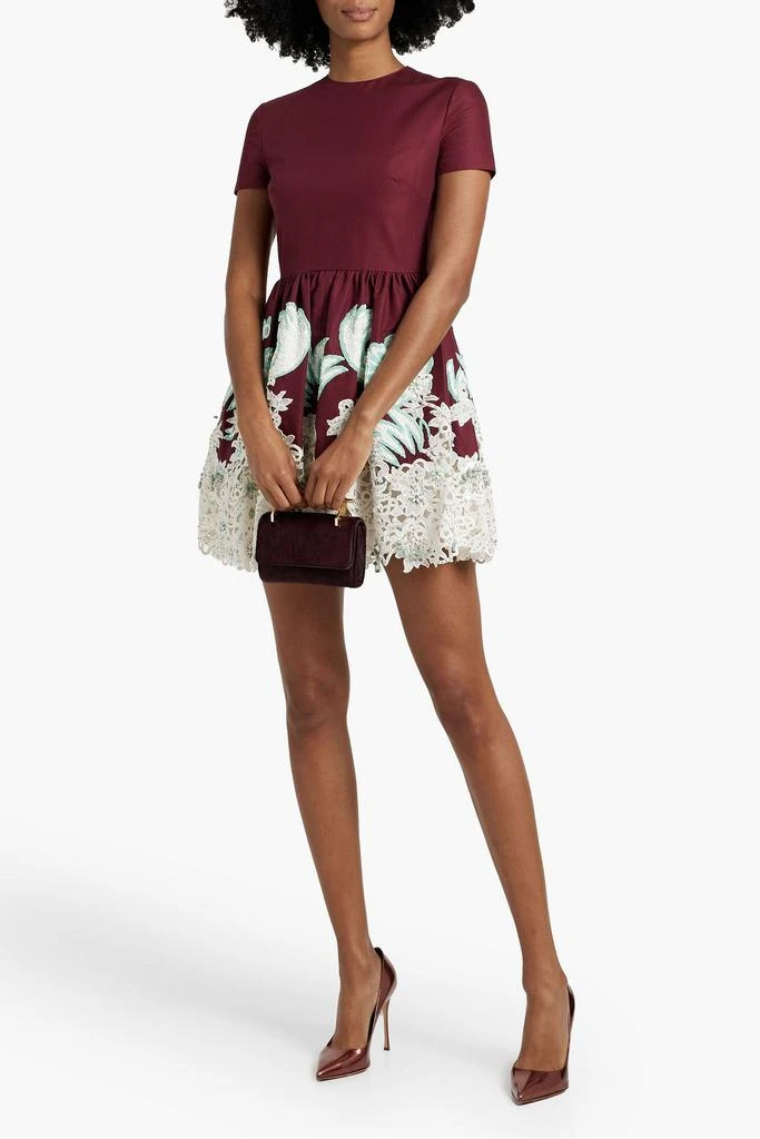Valentino Embellished guipure lace-paneled cotton-poplin mini dress 2