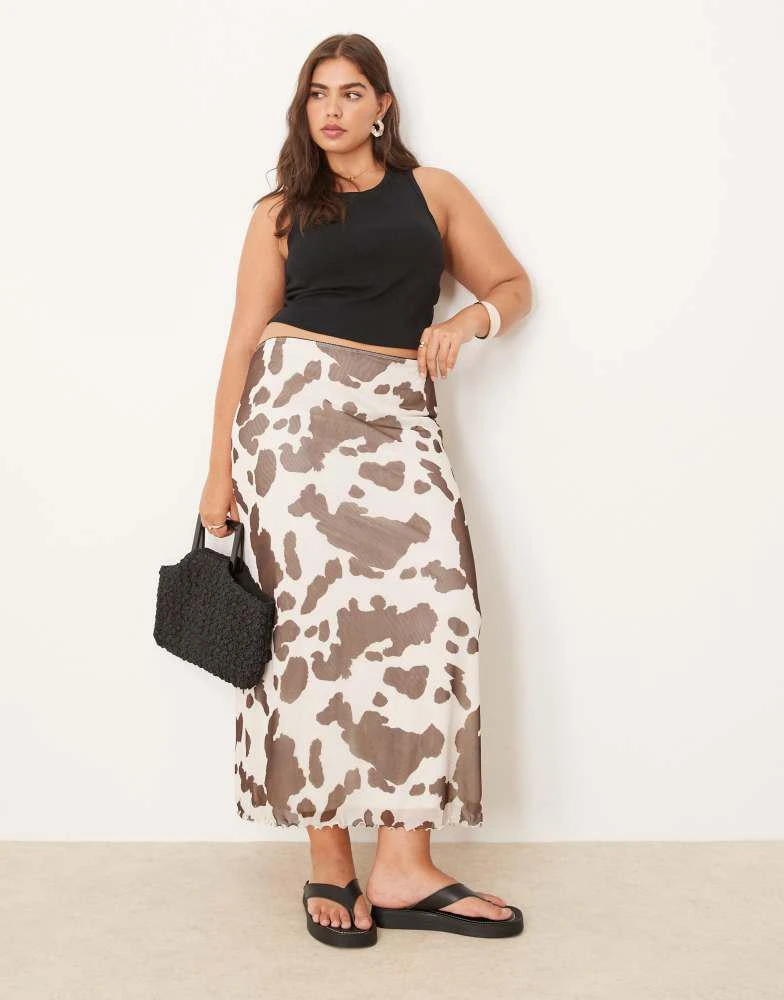 ASOS ASOS DESIGN Curve mesh midi skirt in cow print 1