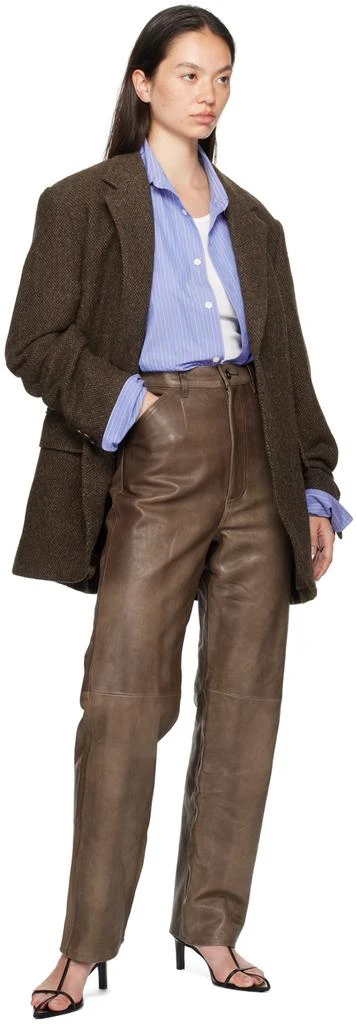 AURALEE Brown Heavy Lamb Leather Pants 4