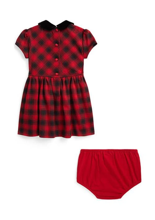 Ralph Lauren Lauren Childrenswear Baby Girls Checked Stretch Ponte Dress Bloomer 2