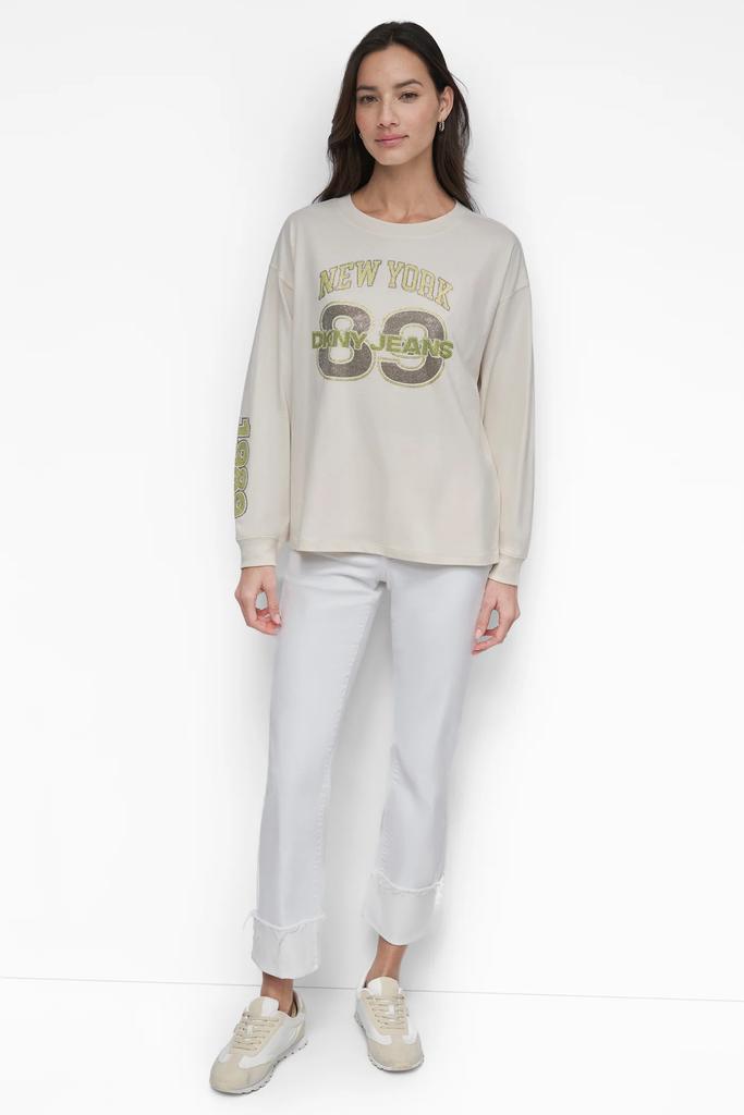Shop 89 MULTI COLOR RHINESTONE LOGO LONG SLEEVE TEE on Sale