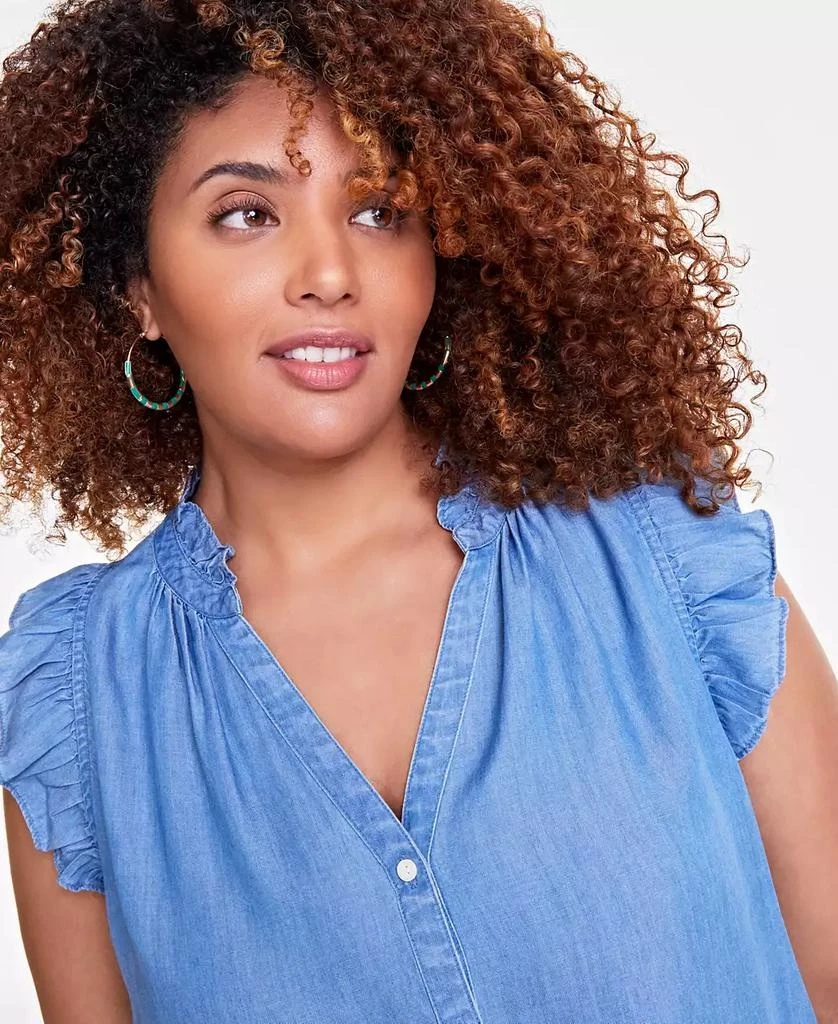 On 34th Trendy Plus Size Flutter-Sleeve Chambray Shirt, Exclusively at Macy's 3