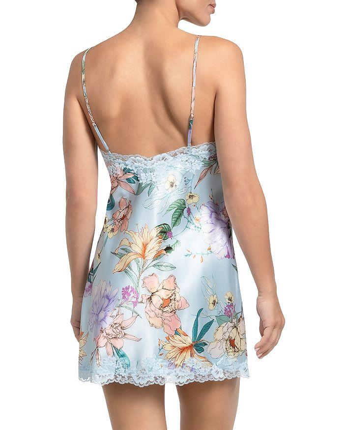In Bloom Stretch Satin Sky Blue Lace Trim Floral Print Chemise