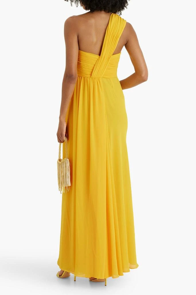 Badgley Mischka One-shoulder draped chiffon gown 3
