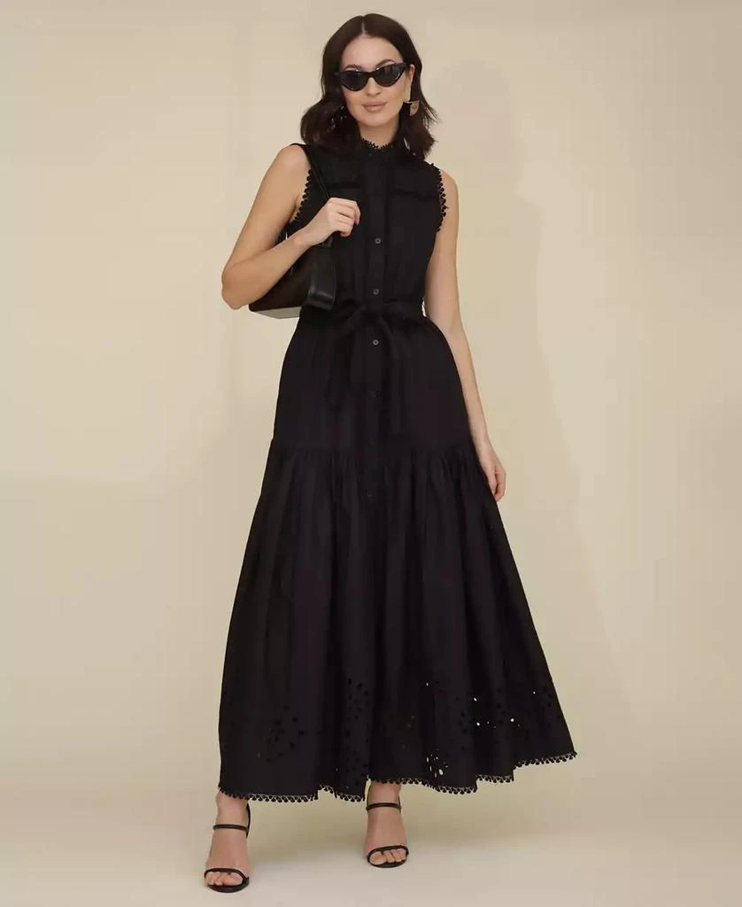 Avec Les Filles Women's Cotton Sleeveless Eyelet Maxi Dress 1