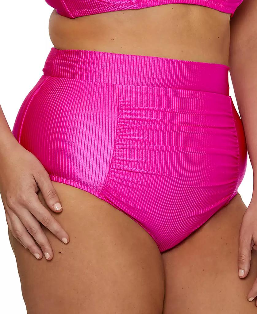 Becca Becca ETC Plus Size Rib Shirred High-Waist Bikini Bottoms