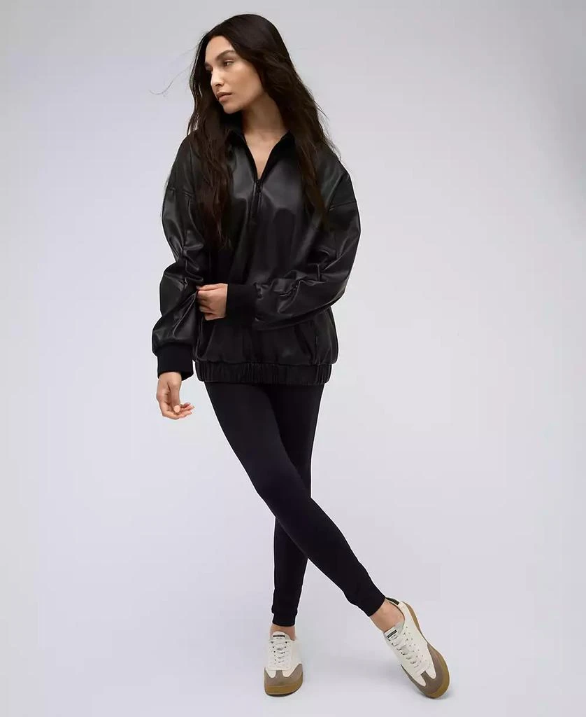 Kenneth Cole Women's Half-Zip Faux-Leather Sweater 4