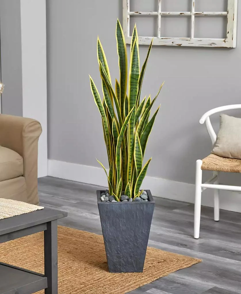 NEARLY NATURAL 4.5’ Sansevieria Artificial Plant in Slate Planter 2