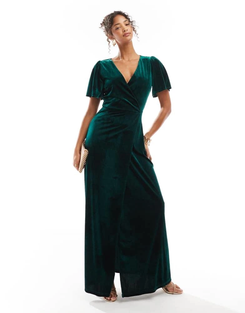 green emerald velvet dress Twist Neck Open Front Velvet Draped Gown main image 1