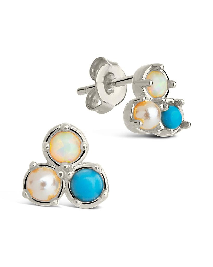 Sterling Forever Bermuda Opal, Pearl, & Turquoise Triple Stud Earrings