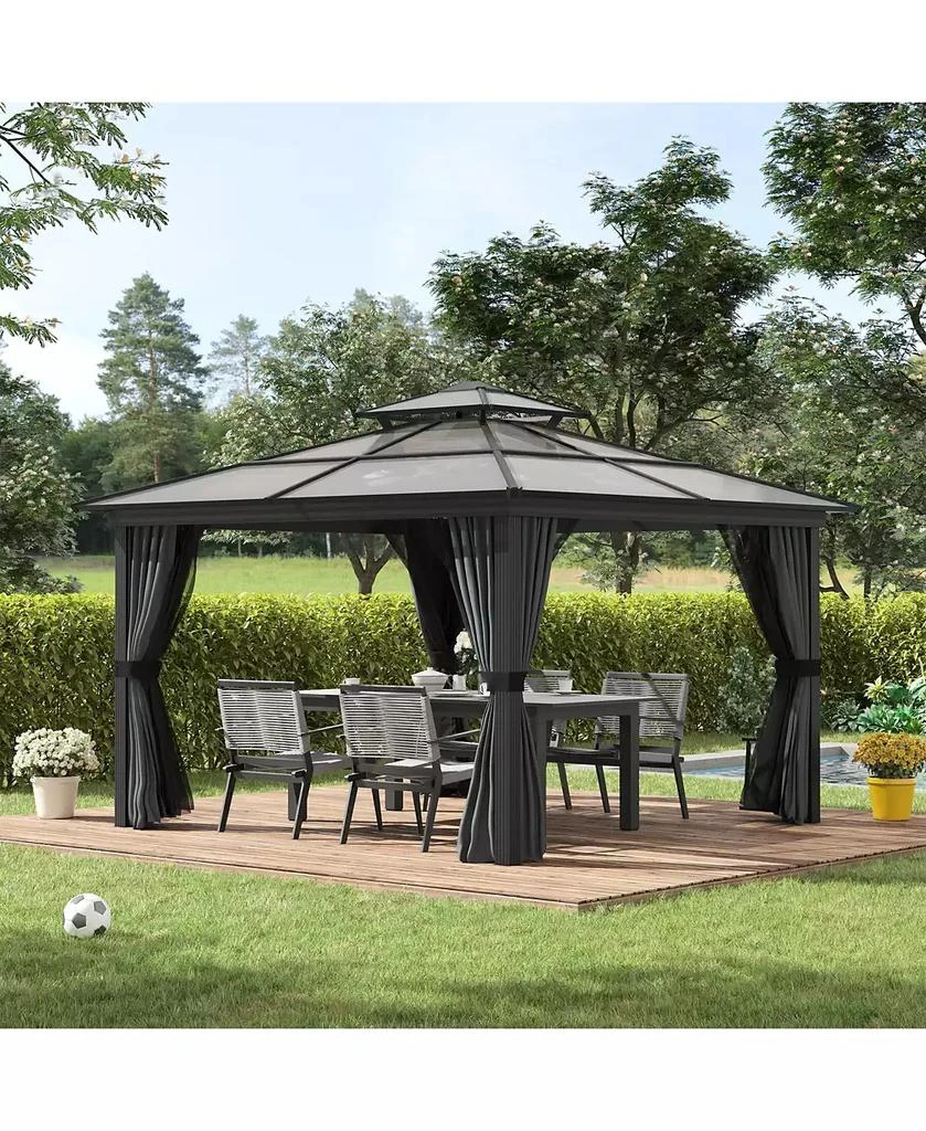 Outsunny 10
 x 10
 Patio Gazebo, Netting Curtains, Aluminum Frame, 2 Tier PC Roof, Black 3