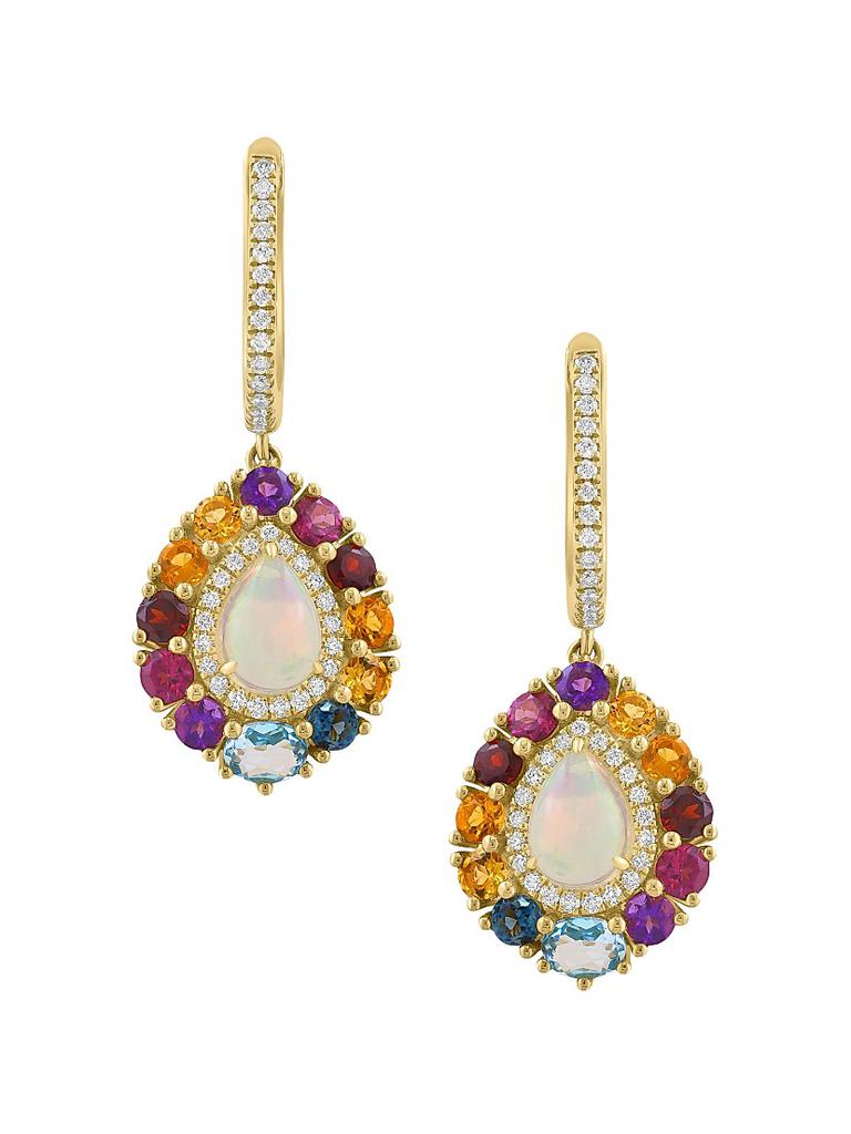 Saks Fifth Avenue Collection 14K Yellow Gold & Multi-Gemstone Halo Drop Earrings