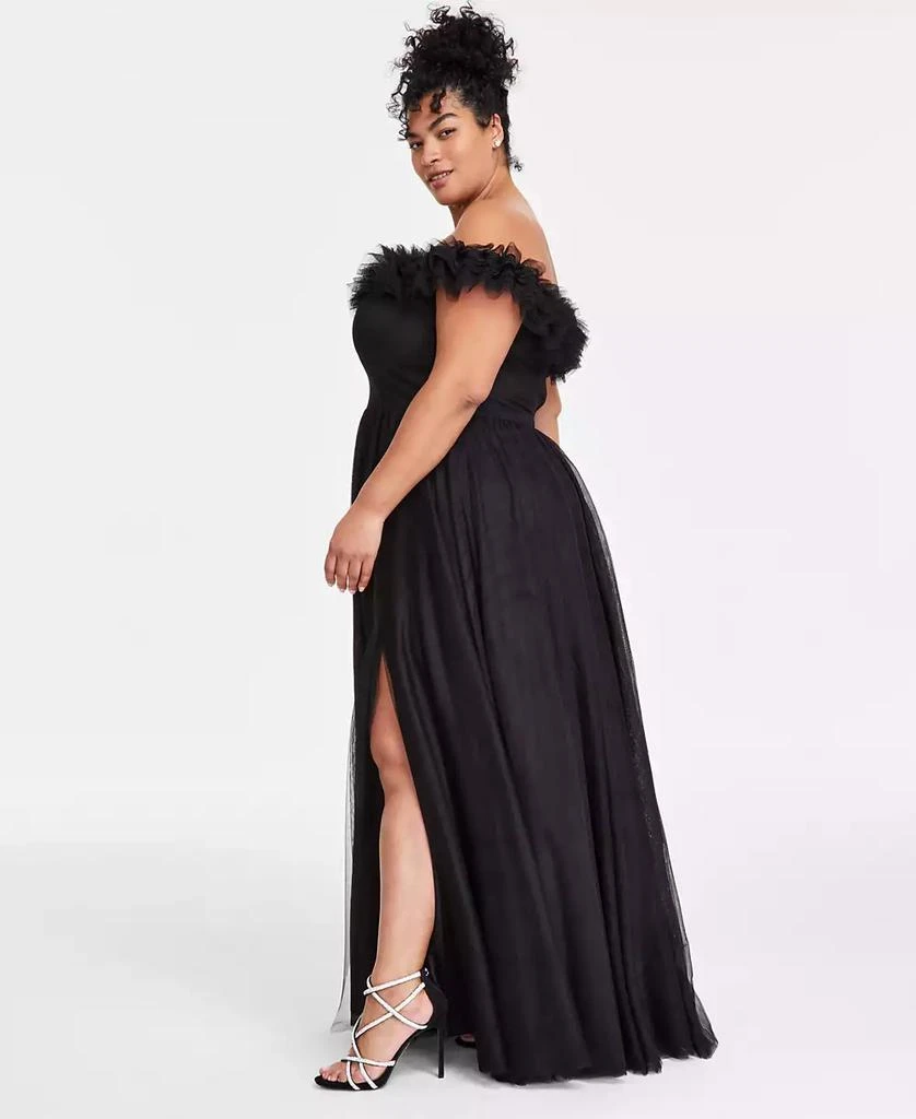 City Studios Trendy Plus Size Tulle-Trim Off-The-Shoulder Gown, Created for Macy's 11