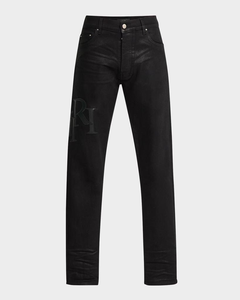 AMIRI Men's Staggered Logo Waxed Skinny Jeans