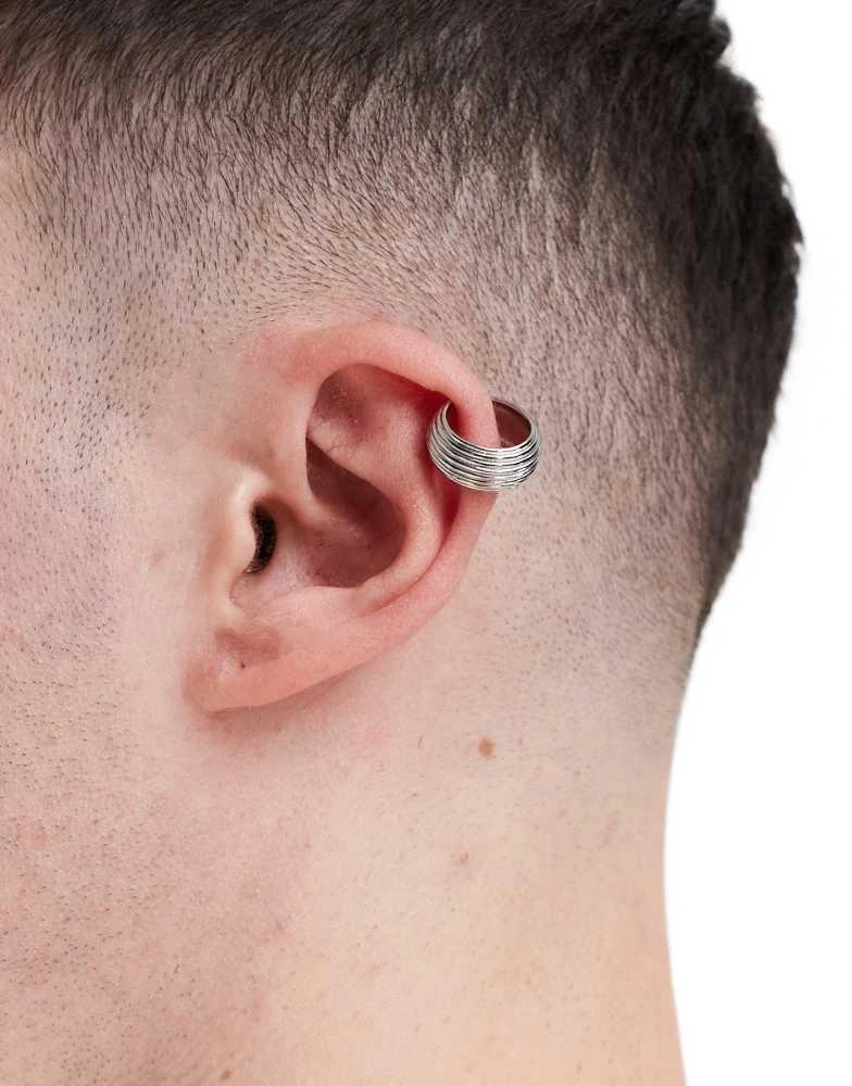 ASOS ASOS DESIGN festival ribbed ear cuff in silver tone 1