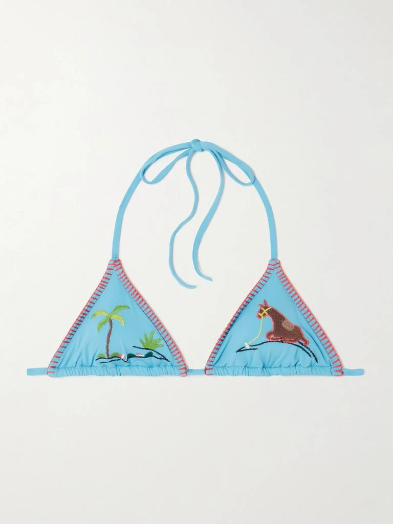 Staud Lido Embroidered Triangle Bikini Top