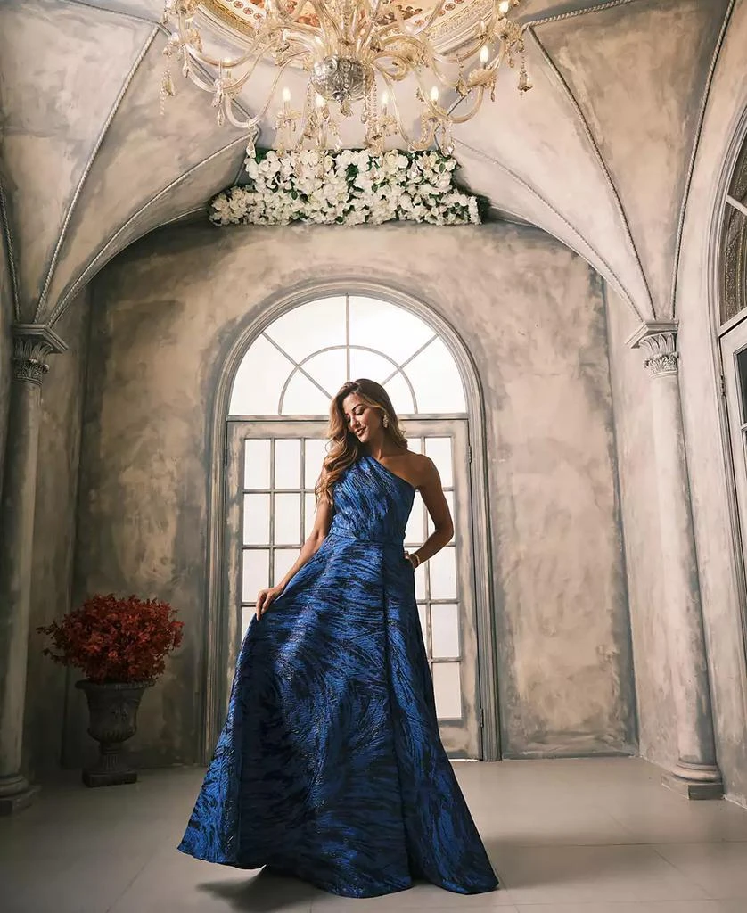 Shop Women's One-Shoulder Metallic Jacquard Gown on Sale at