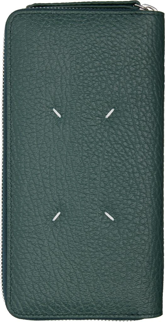MAISON MARGIELA Green Four Stitches Zip-Around Wallet 2