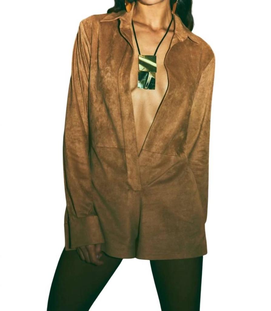 Alexis Archer Romper In Tan