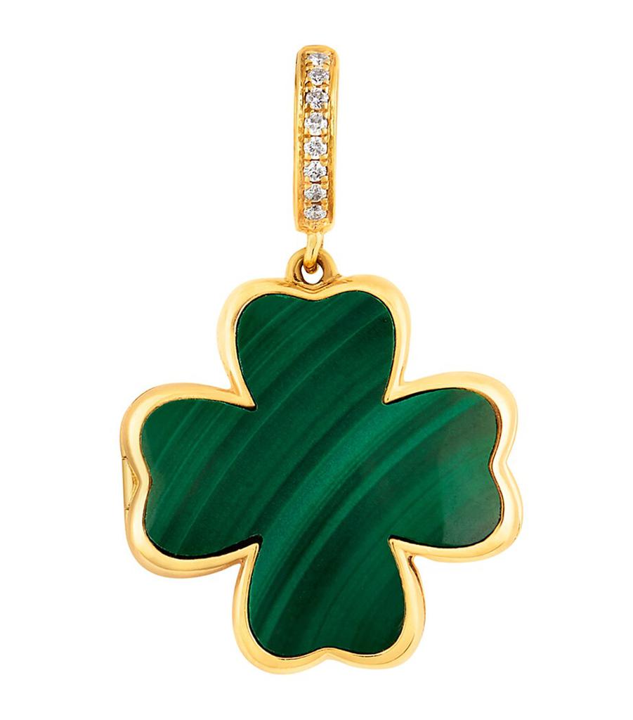 Annoushka Yellow Gold, Diamond and Malachite Mythology Clover Locket Charm