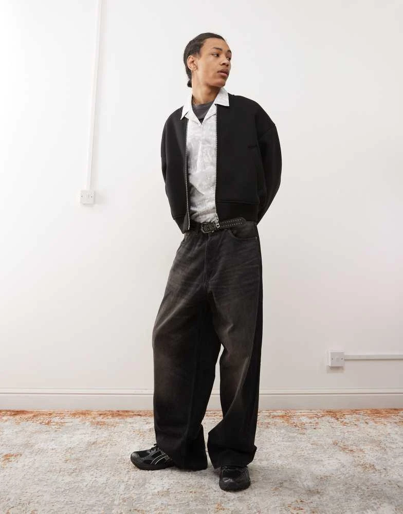 Weekday Weekday Sammy oversized scuba bomber jacket in black 2