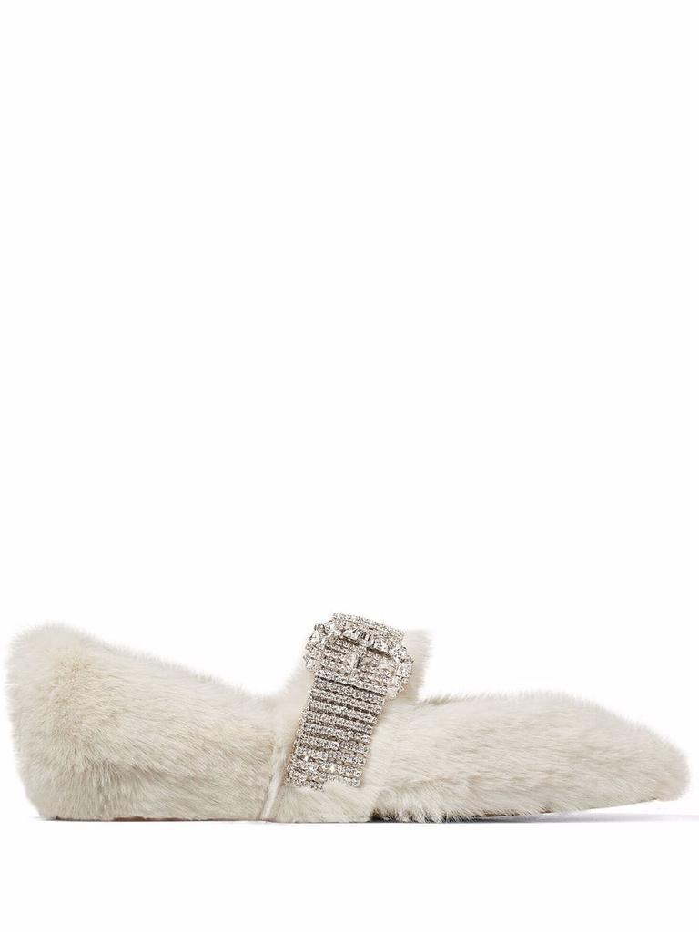 Jimmy Choo Krista faux-fur ballerina shoes - women -  -  - White