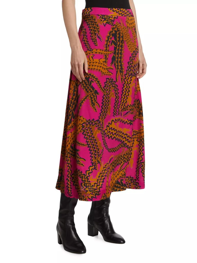 Farm Rio Crocodile-Print Satin Midi-Skirt 4