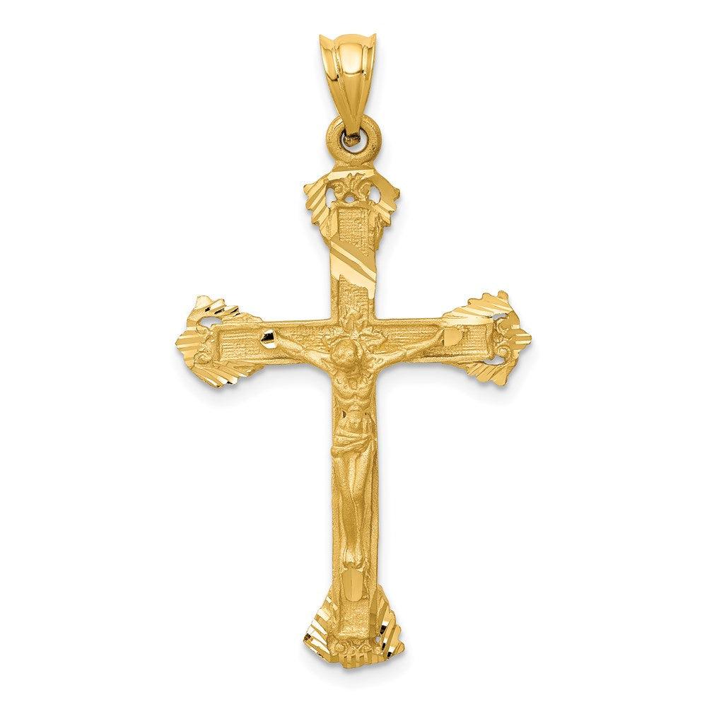 Diamond2Deal 14k Yellow Gold Satin Diamond-cut Crucifix Charm Pendant