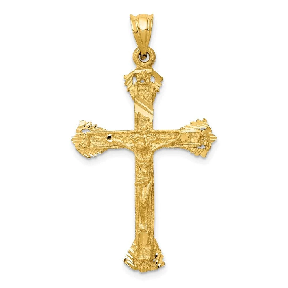 Diamond2Deal 14k Yellow Gold Satin Diamond-cut Crucifix Charm Pendant 1
