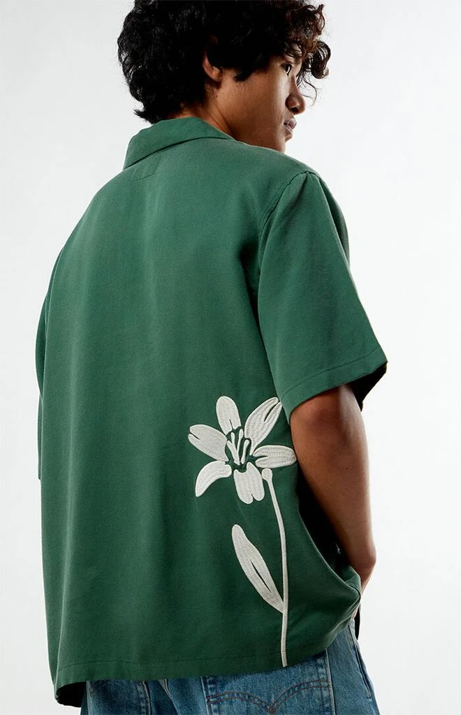 PacSun Green Floral Embroidered Oversized Resort Camp Shirt 2