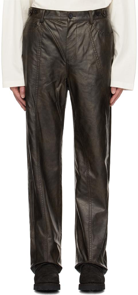 Feng Chen Wang Brown Faux-Leather Trousers