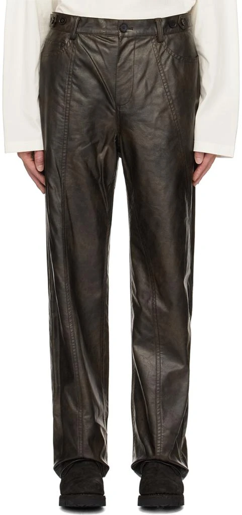 Feng Chen Wang Brown Faux-Leather Trousers 1