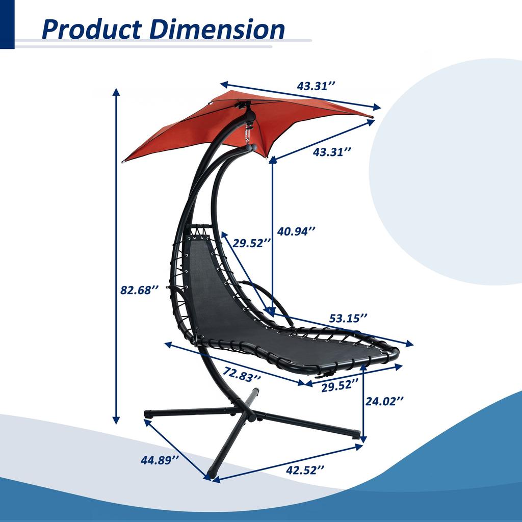 Streamdale Furniture Streamdale Orange Oasis: Ergonomic Hammock Chair with Umbrella and Pillow