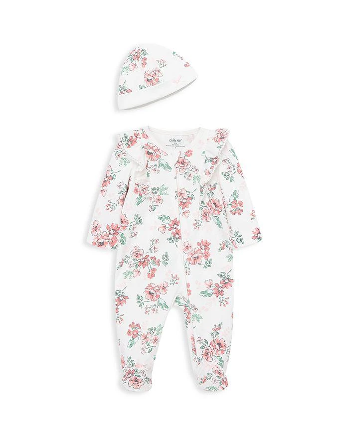 Little Me Girls' Whimsical Floral Footie & Hat Set - Baby 1