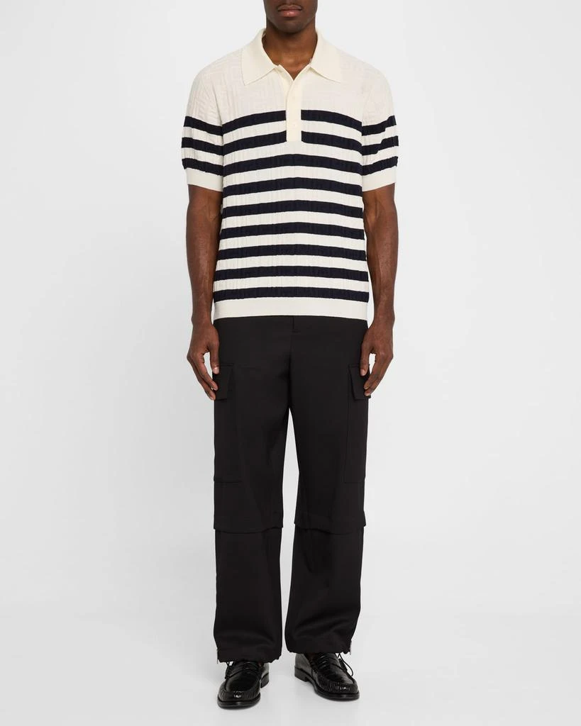 Balmain Men's Monogram Sailor-Stripe Polo Shirt 2